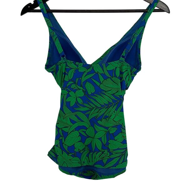 Nip Tuck Swim Tankini Top Size 4 Blue Green Multi-Fit Cup Slimming Side Ruching - Picture 2 of 6